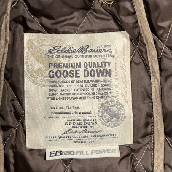 Eddie Bauer Vest Womens LARGE Brown Goose Down Quilted Puffer Barn Chore EB550 - Picture 8 of 11